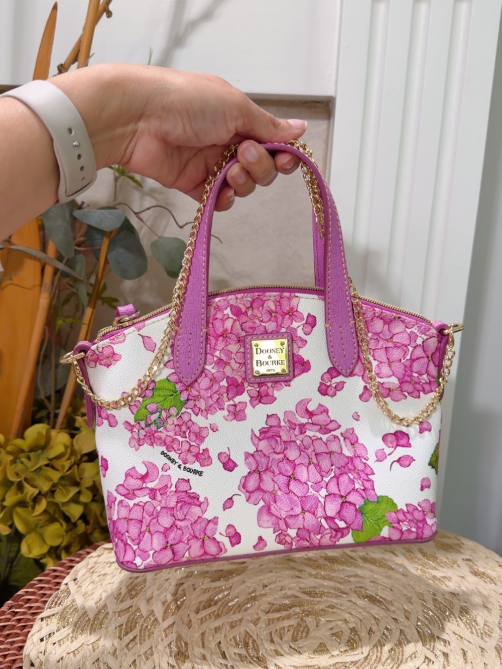 Dooney & Bourke Lilac/Pink Floral Pattern Hydrangea Mini Satchel Purse Rare/Cute